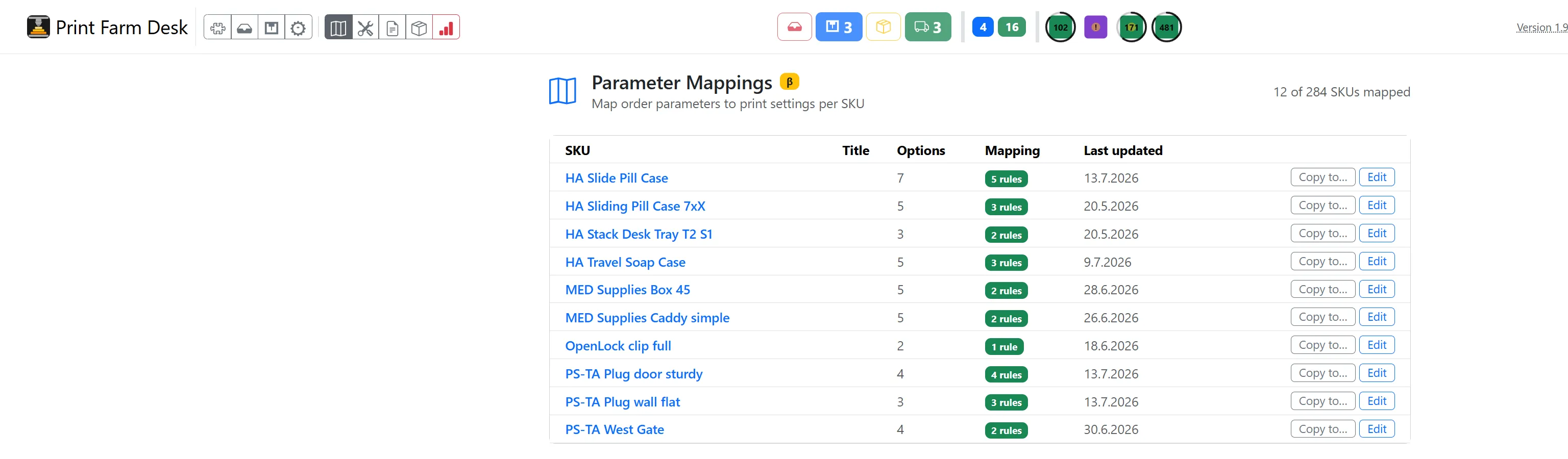 Order-to-print parameter mapping